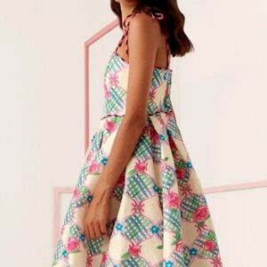 Celia B Palau Dress Multi Flower Pink Shoulder Tie NWT Cocktail Party Midi